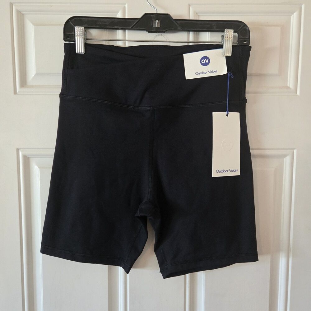 Outdoor Voices CloudKnit Bike Shorts Womens L Black 7" Inseam NWT Cross Waist